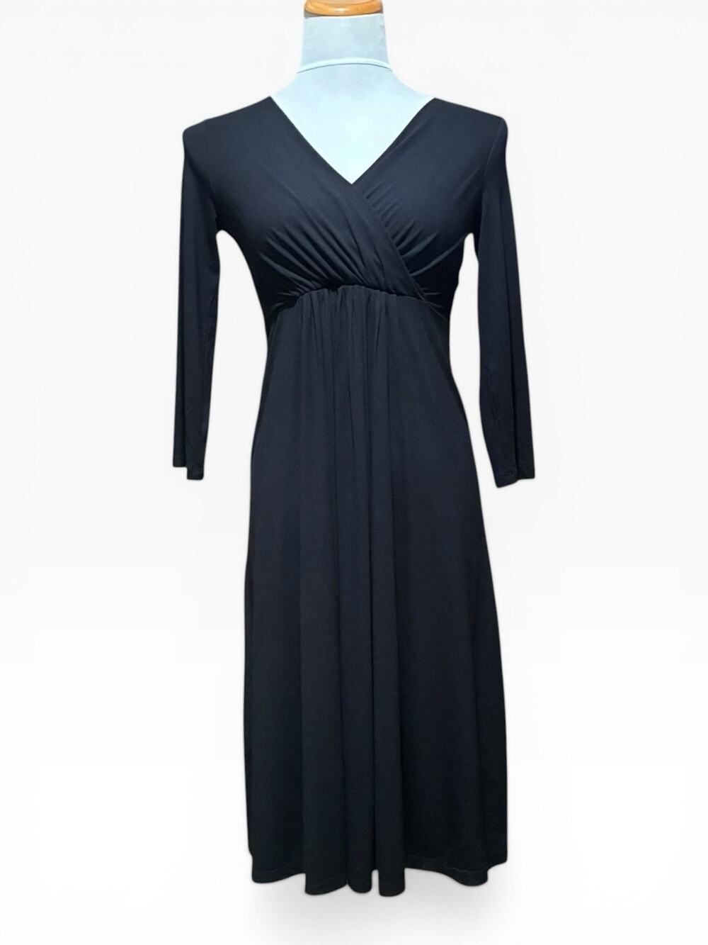 SOON Maternity Black Stretch Jersey V-Neck Midi Dress Wrap Detail Size Small